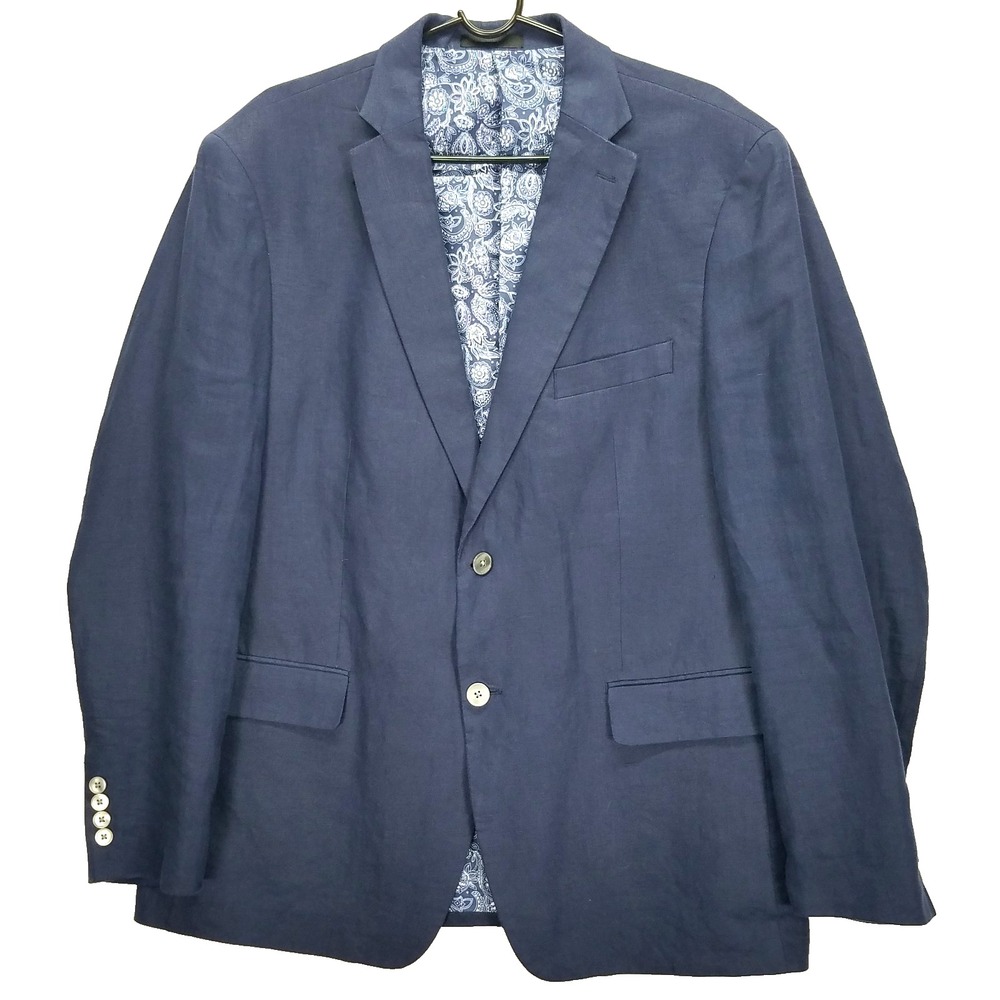 Lauren Ralph Lauren UltraFlex Linen Blazer Men 44R Navy Blue Sport Coat Paisley